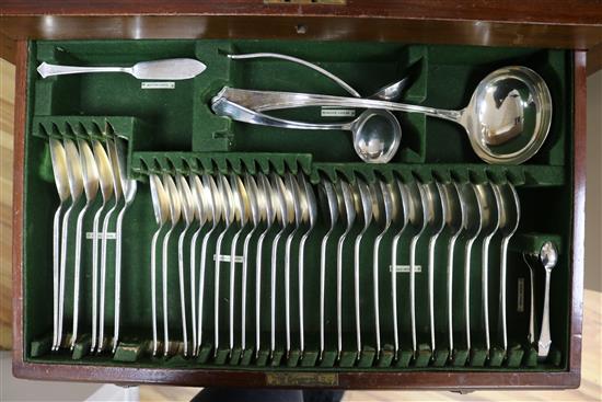 A service of Elkington & Co Dubarry pattern plated flatware in mahogany table canteen